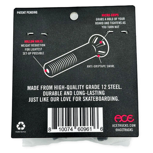 Ace AF1 Hollow Bolts W/ Grippers Allen Hardware - 1.25"