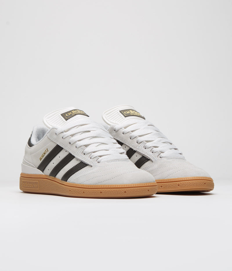 Adidas Busenitz Shoes in Crystal White and Shadow Olive / Gum