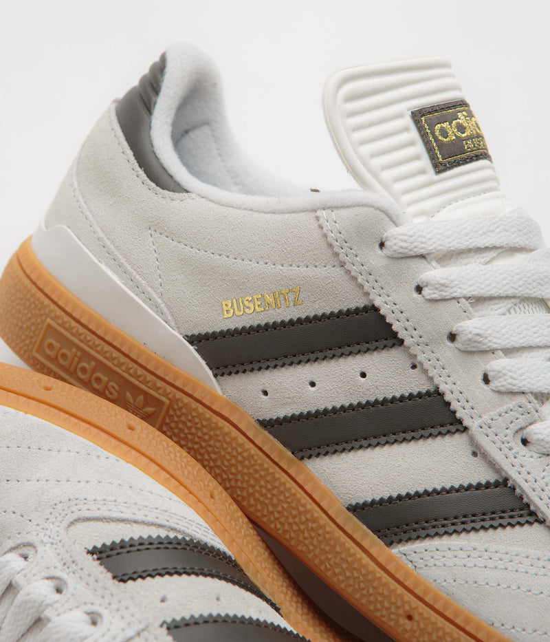 Adidas Busenitz Shoes in Crystal White and Shadow Olive / Gum
