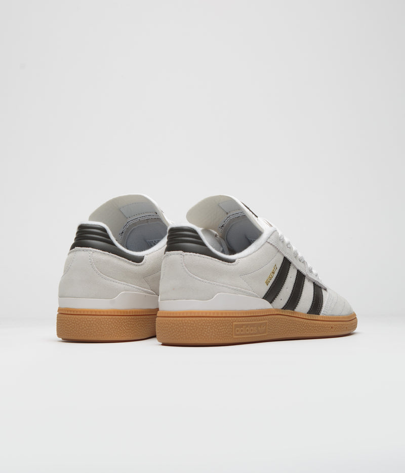 Adidas Busenitz Shoes in Crystal White and Shadow Olive / Gum