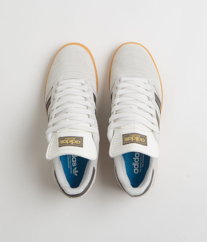 Adidas Busenitz Shoes in Crystal White and Shadow Olive / Gum