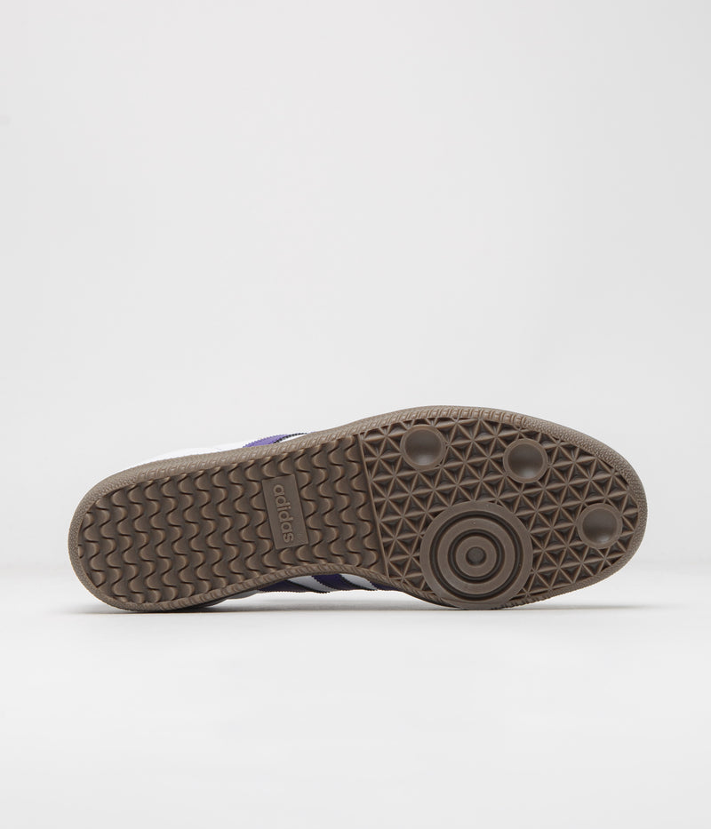 Adidas Samba ADV Shoes in Cloud White and Collegiate Purple / Gold Metallic