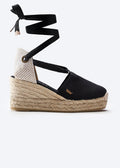 Bisbe Black Canvas Lace Up Women Espadrille Wedge