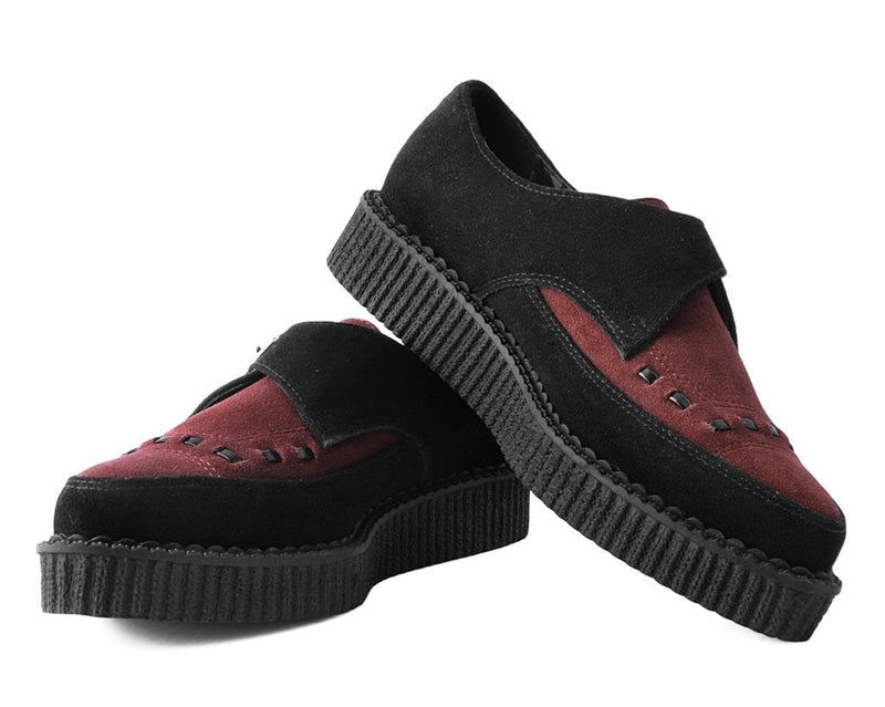 A9592 Black & Burgundy Suede Pointed Buckle Creeper