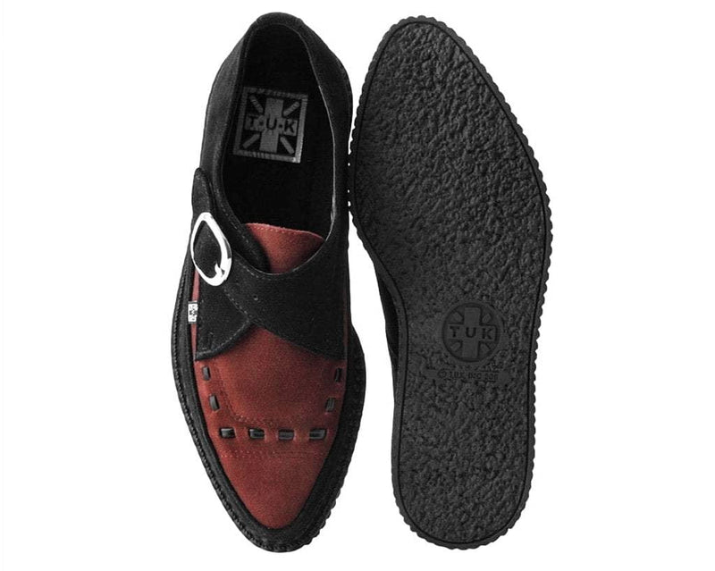 A9592 Black & Burgundy Suede Pointed Buckle Creeper