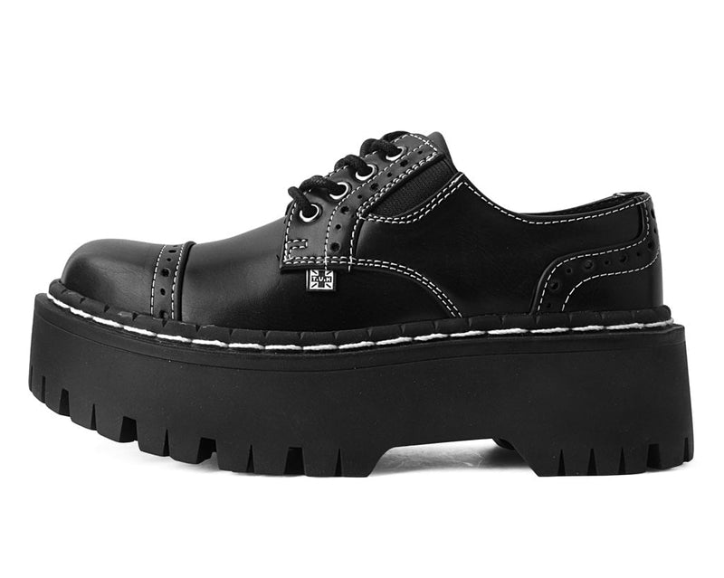 A3030L Black Burnished Contrast Stitch Double Decker Brogue