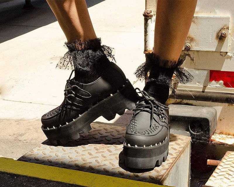 A9469 Black Faux Leather Dino Lug Sole Creeper