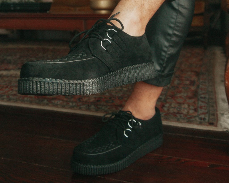 F9779 Black Faux Suede Viva Low Creeper