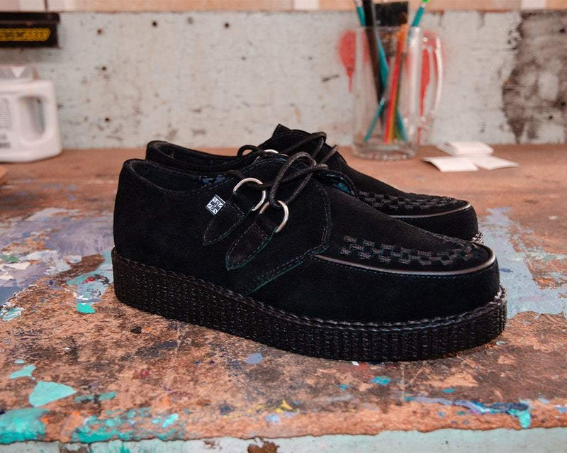 F9779 Black Faux Suede Viva Low Creeper