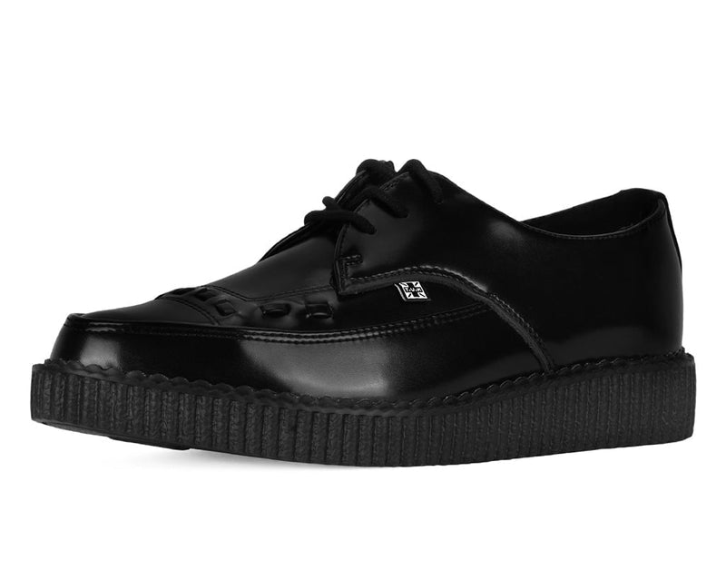 A8533 Black Leather Lace Up Pointed Creeper