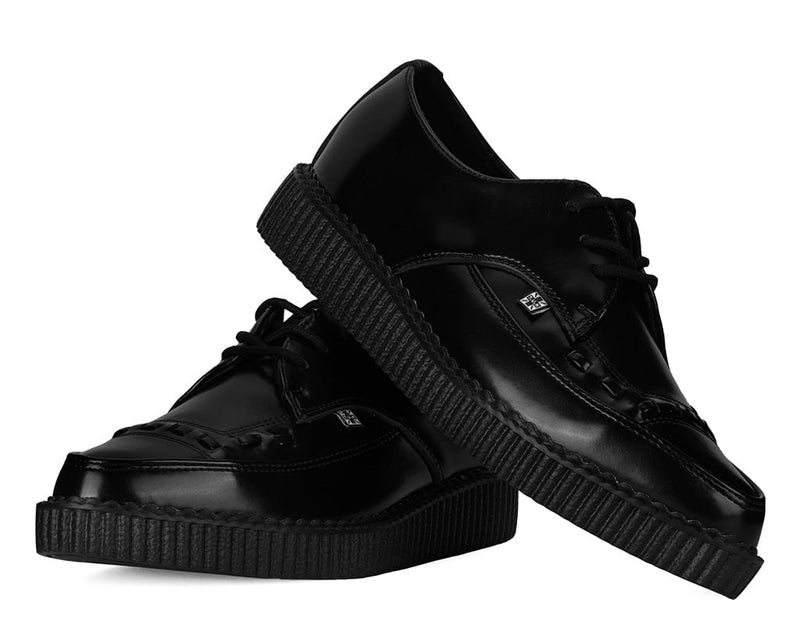 A8533 Black Leather Lace Up Pointed Creeper
