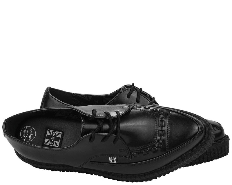 A8533 Black Leather Lace Up Pointed Creeper