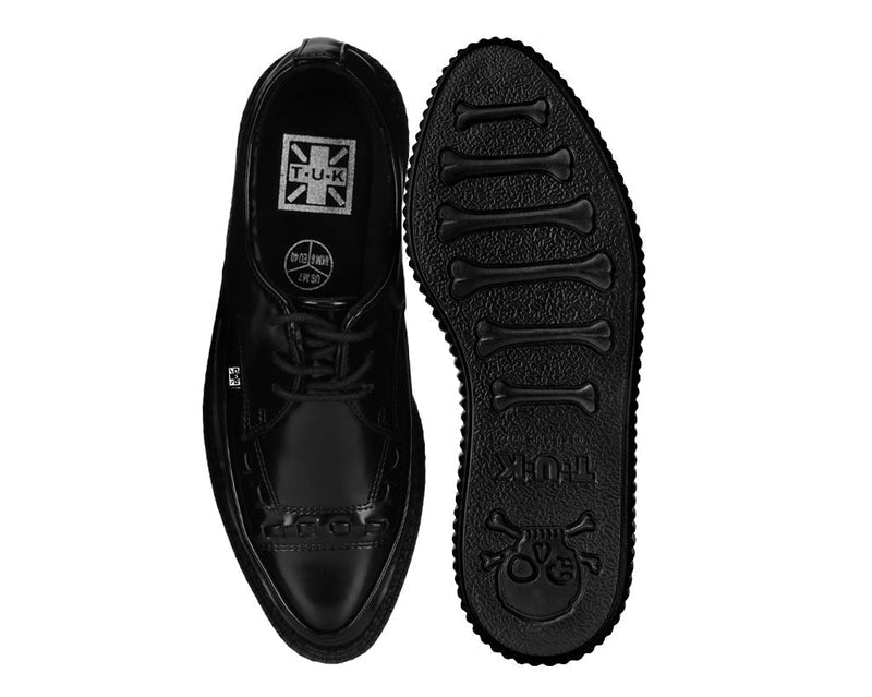 A8533 Black Leather Lace Up Pointed Creeper