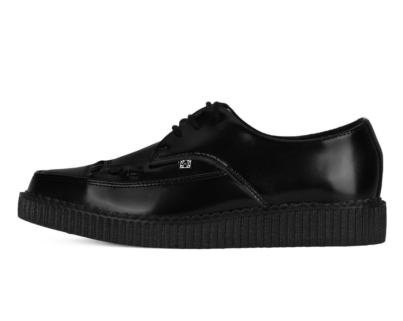 A8533 Black Leather Lace Up Pointed Creeper