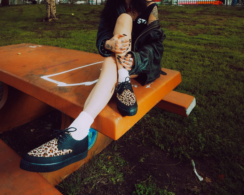 A9418 Black & Leopard Tie Pointed Lace Up EZC