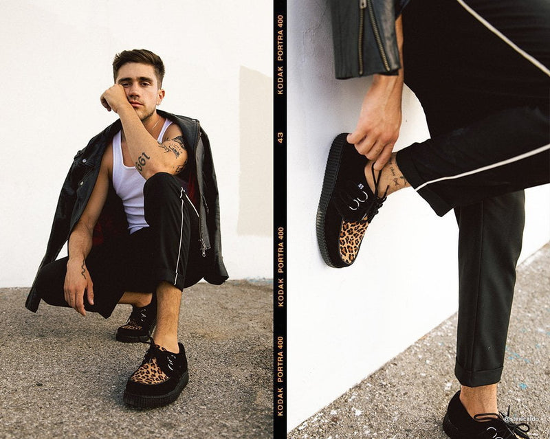F8142 Black & Leopard Viva Low Creeper