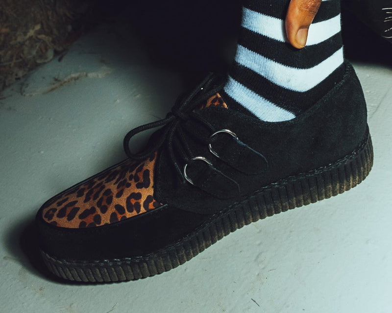 F8142 Black & Leopard Viva Low Creeper