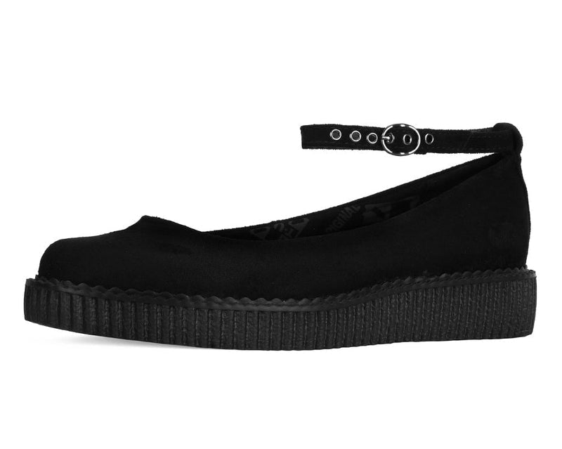 A9416L Black Pointed Ballet Ankle Strap Creeper