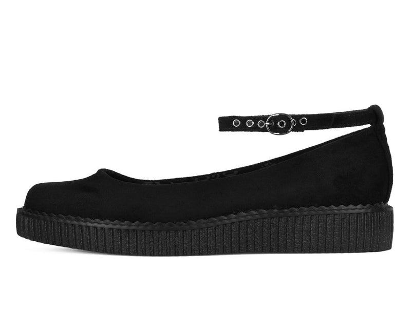 A9416L Black Pointed Ballet Ankle Strap Creeper