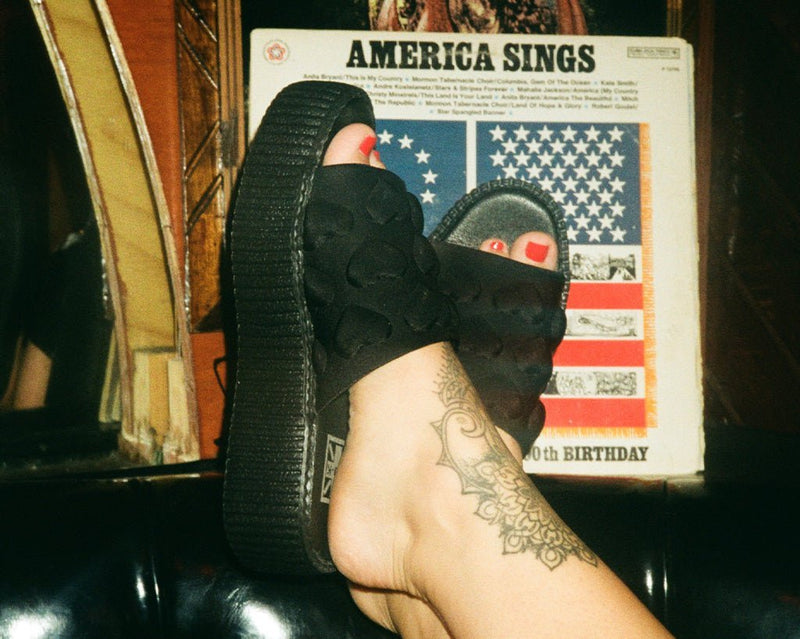 V3304L Black Puff Heart Mondo Sandal