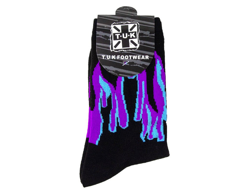 TSK1063 Black Purple & Grey Flame Socks TSK1063-OS