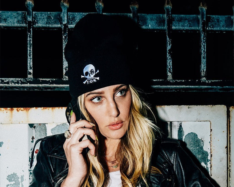 HT03-OS Black Skull Embroidery Beanie HT03-OS