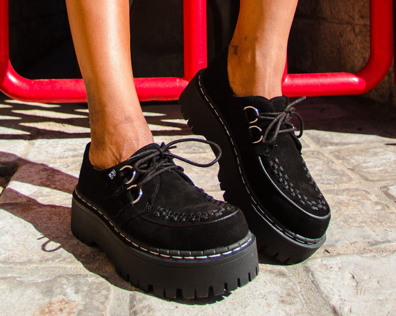 A3051 Black Suede Interlace Double Decker Creeper