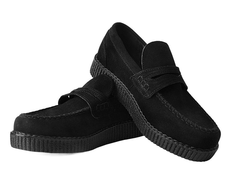 F9982 Black Suede Penny Loafer Viva Low Creeper