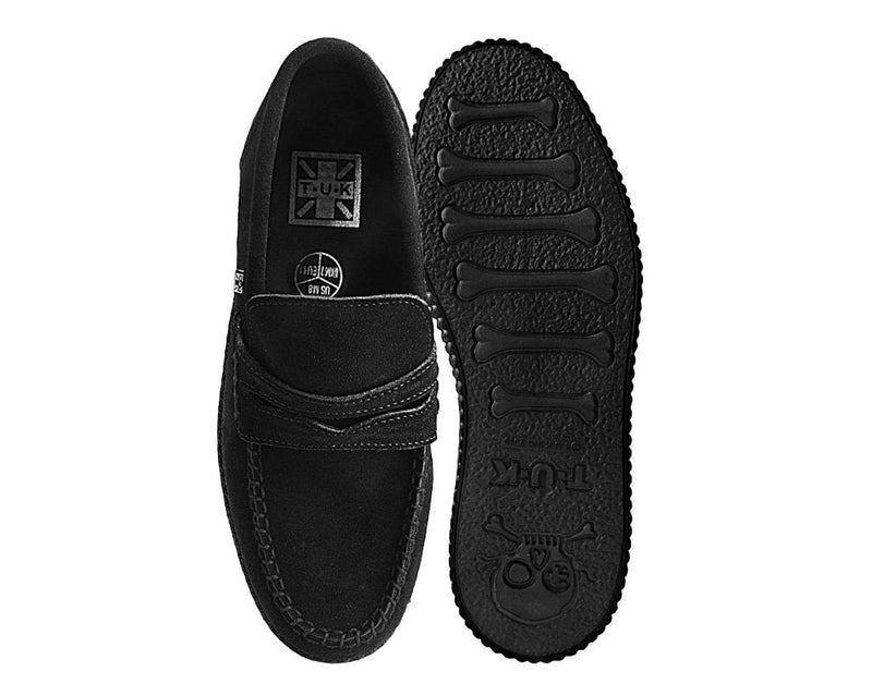F9982 Black Suede Penny Loafer Viva Low Creeper