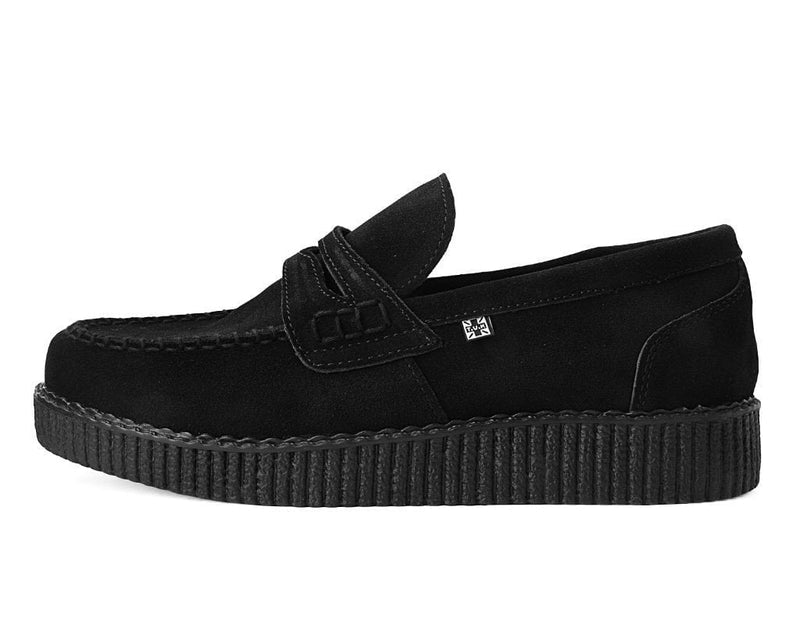 F9982 Black Suede Penny Loafer Viva Low Creeper