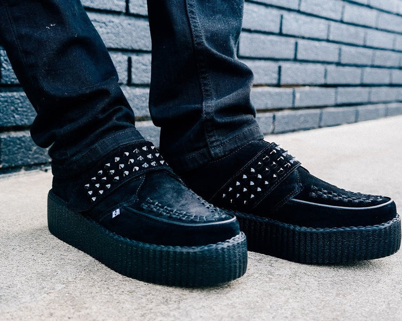 V3262 Black Suede Studded Strap Viva Mondo Creeper