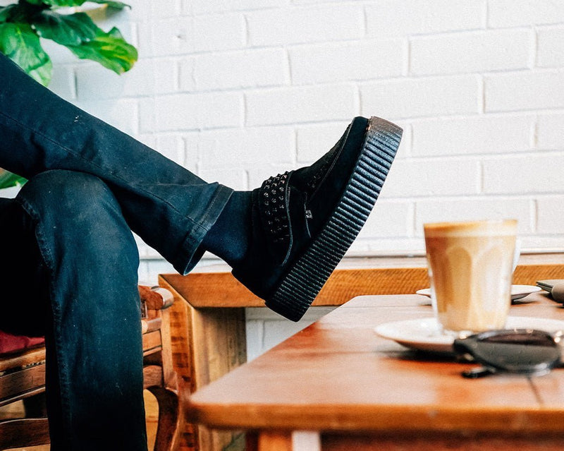 V3262 Black Suede Studded Strap Viva Mondo Creeper