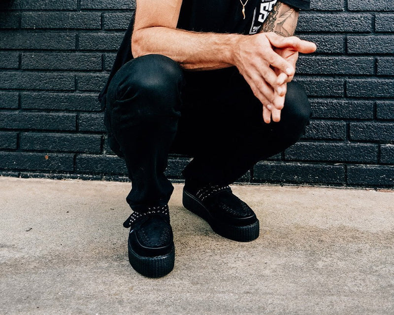 V3262 Black Suede Studded Strap Viva Mondo Creeper
