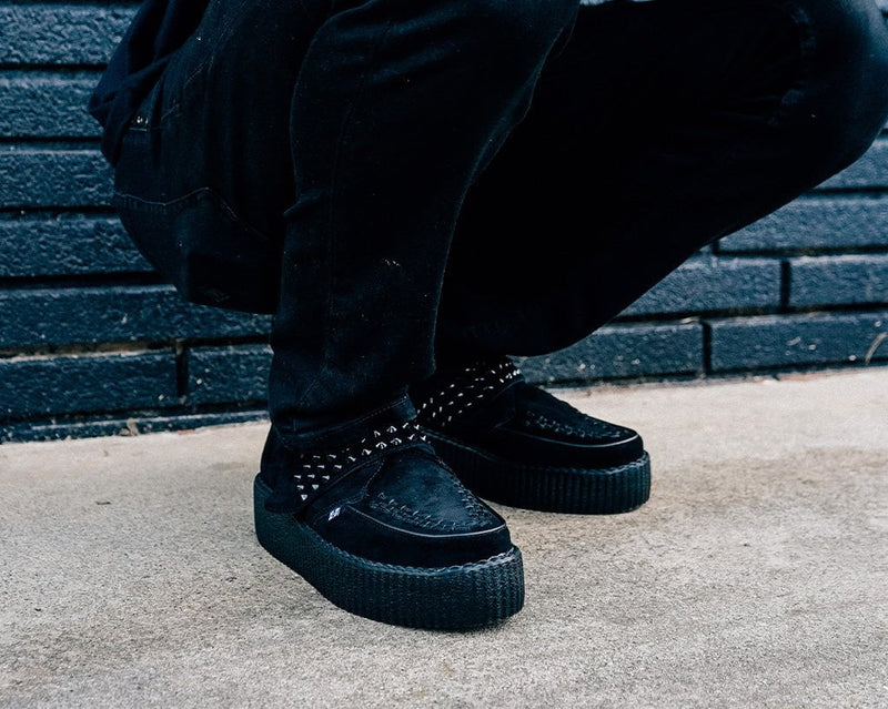 V3262 Black Suede Studded Strap Viva Mondo Creeper