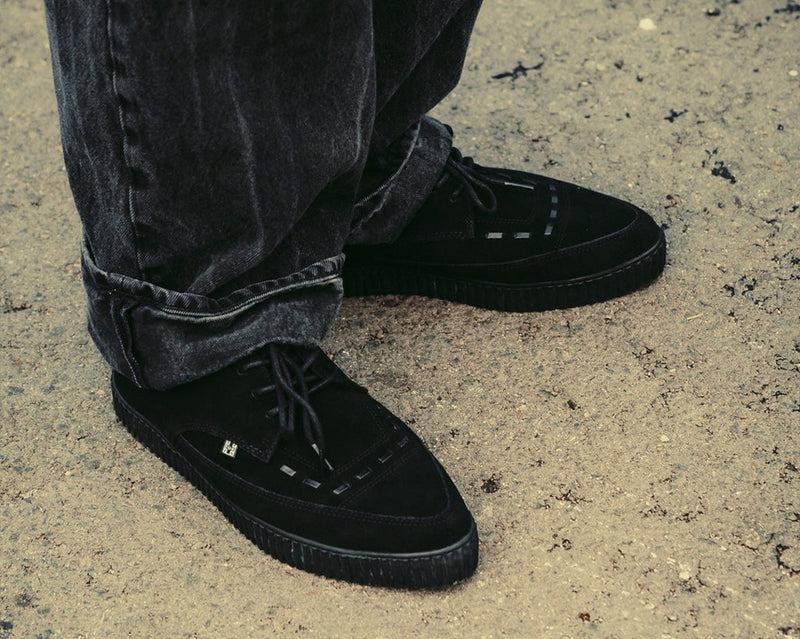 A3263 Black Suede Tie Pointed Lace Up EZC