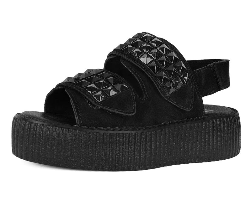 V3254L Black Suede Velcro Studded Sandal