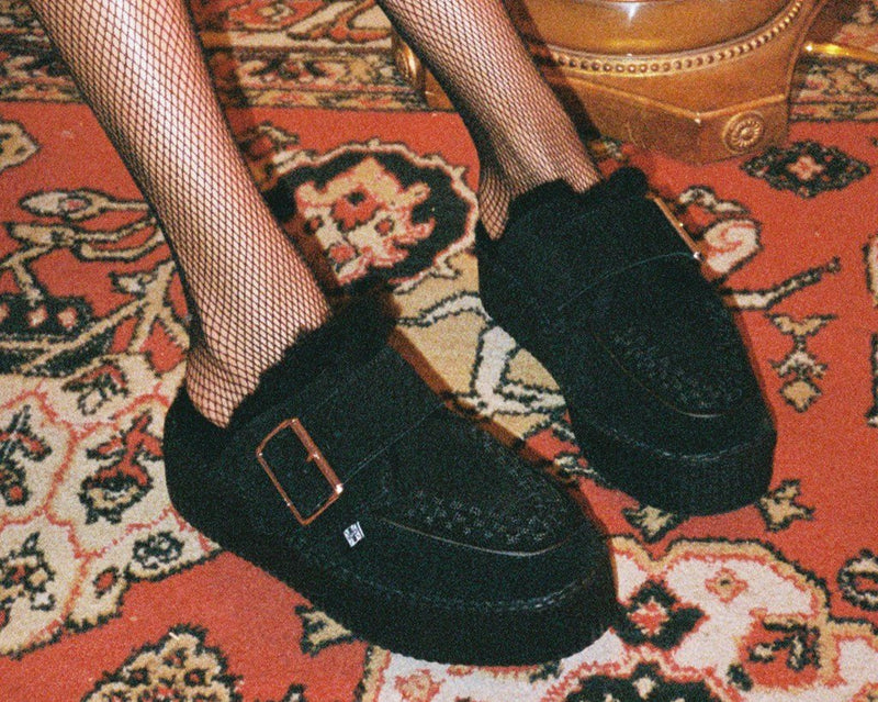 V3235L Black Suede Wool Creeper Mule
