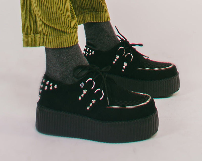 V3075 Black Suede Zipper Studded Mondo Creeper