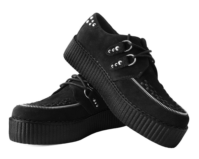 V3075 Black Suede Zipper Studded Mondo Creeper