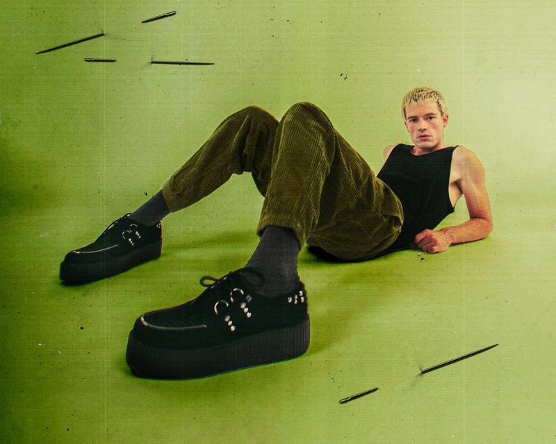 V3075 Black Suede Zipper Studded Mondo Creeper