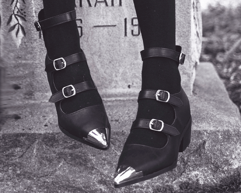A3288L Black TUKskin 3-Buckle Cuban Heel