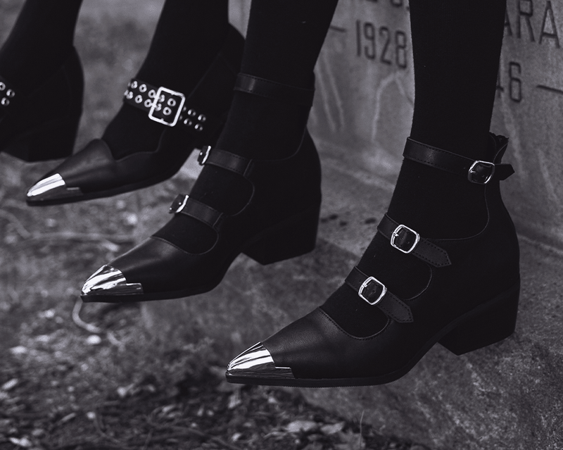 A3288L Black TUKskin 3-Buckle Cuban Heel