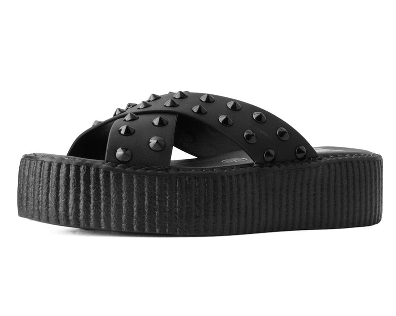 V3179L Black TUKskin™ Cross Strap Studded Sandal
