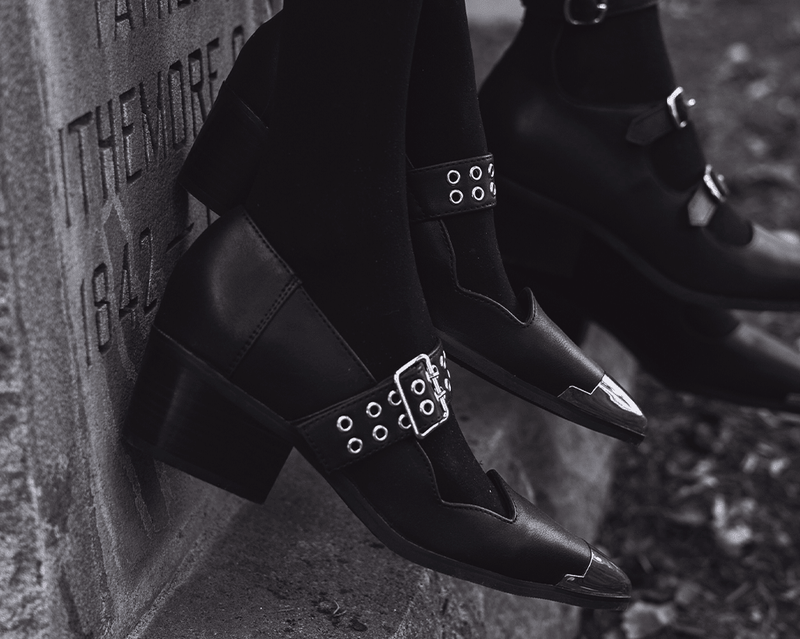 A3289L Black TUKskin Cuban Heel Mary Jane