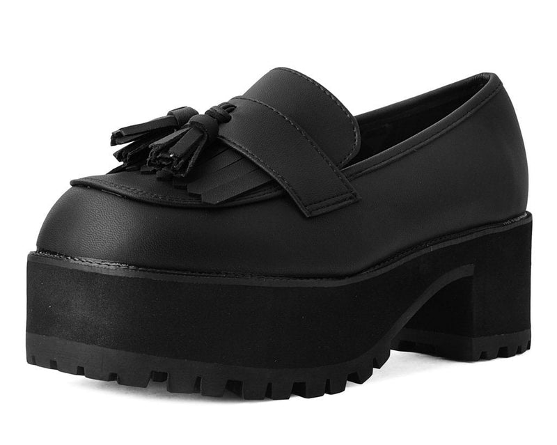 A9938L Black TUKskin™ Fringe Loafer Platform