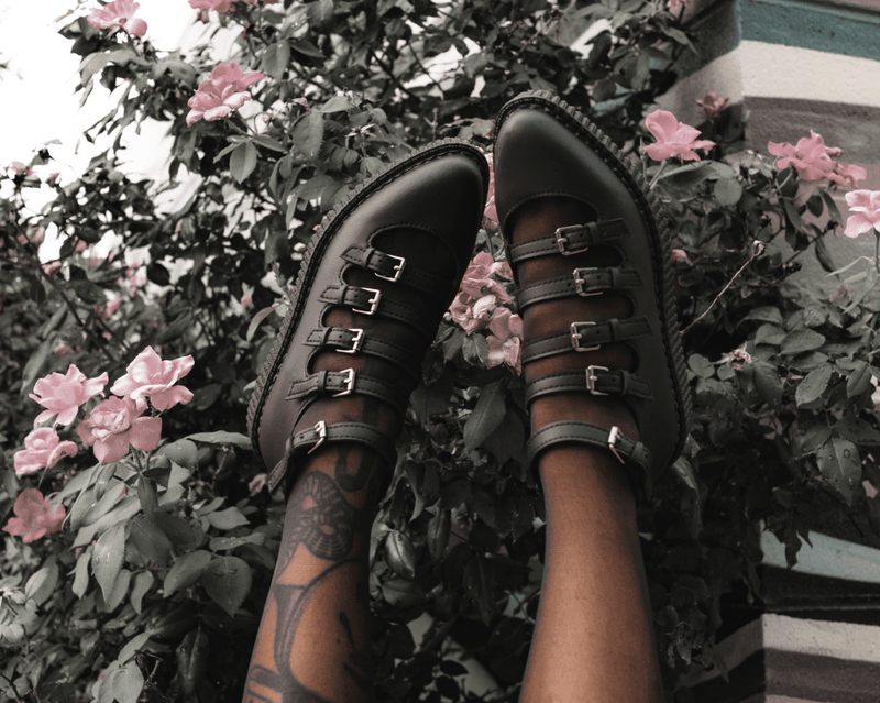 A9417L Black TUKskin™ Multi-Strap Pointed Mary Jane Creeper