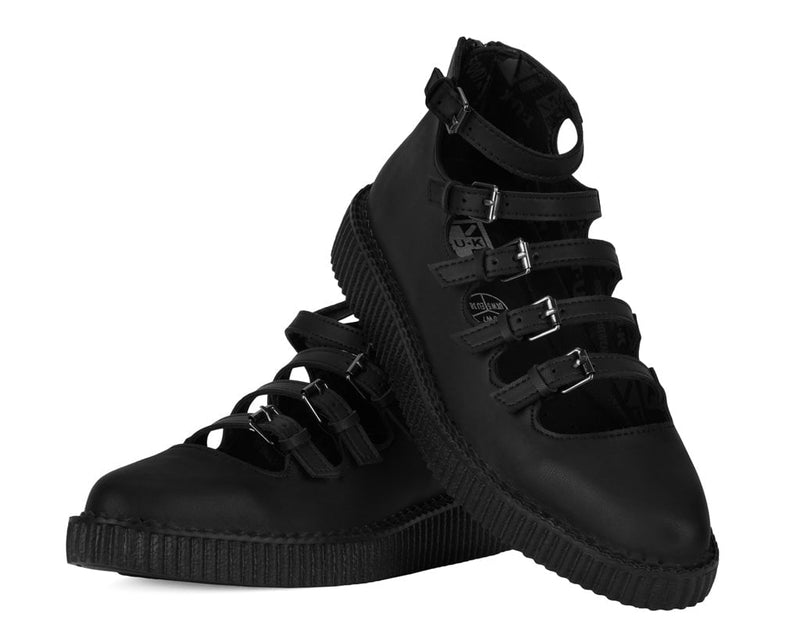 A9417L Black TUKskin™ Multi-Strap Pointed Mary Jane Creeper