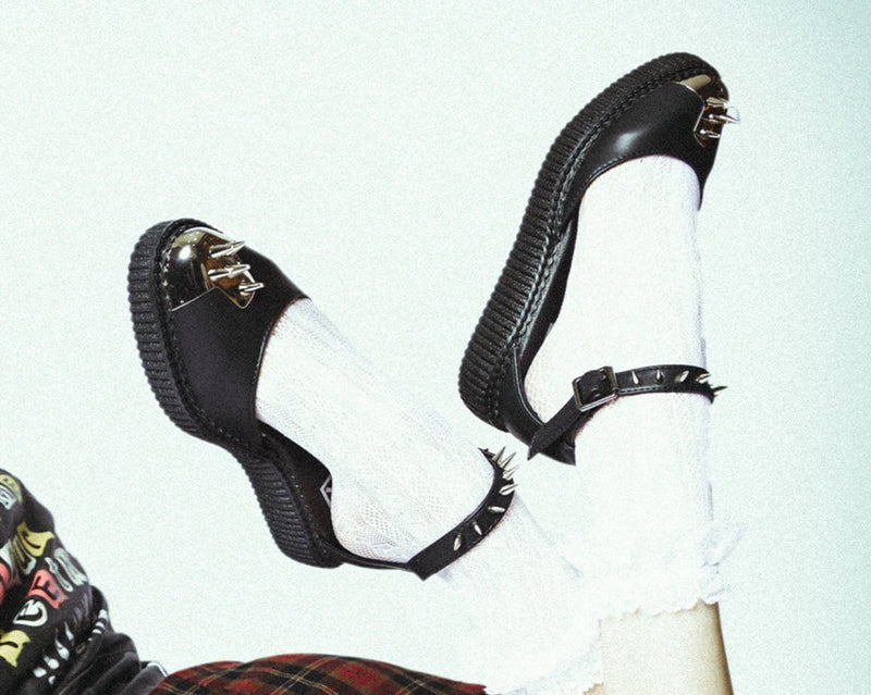 A3270L Black TUKskin Pointed Spikes Mary Jane Sandal