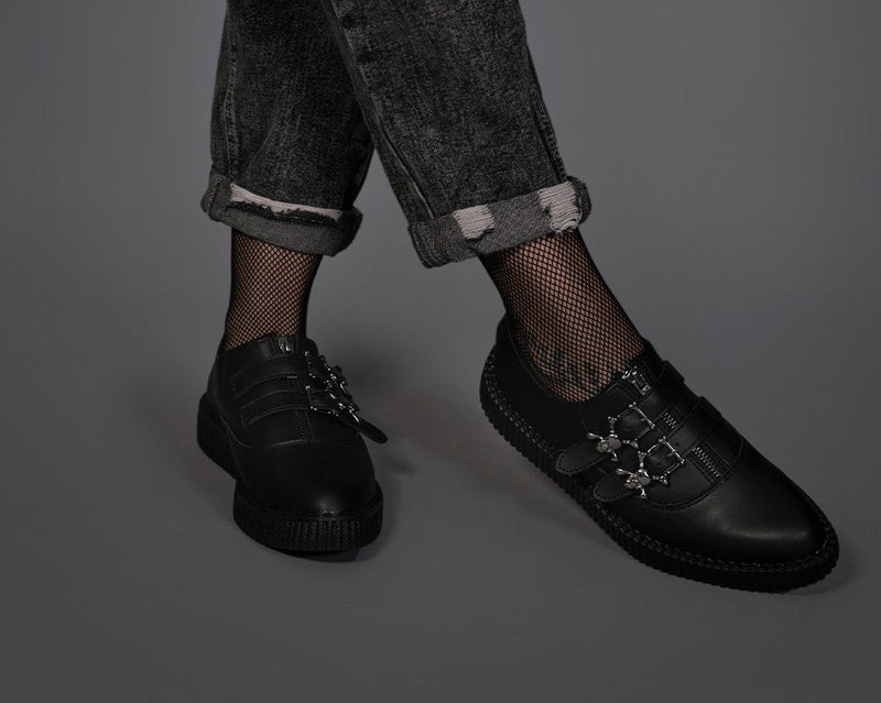 A3210 Black TUKskin Zipper Skull Pointed Creeper