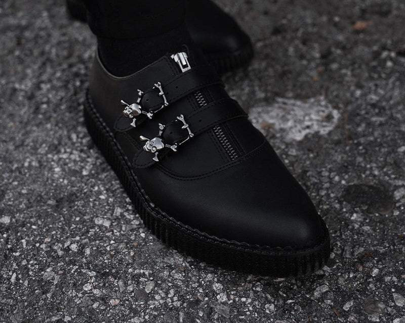 A3210 Black TUKskin Zipper Skull Pointed Creeper